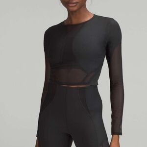 Lululemon Mesh Panelled Training Long Sleeve Shirt Black Crop Workout Gym-2
